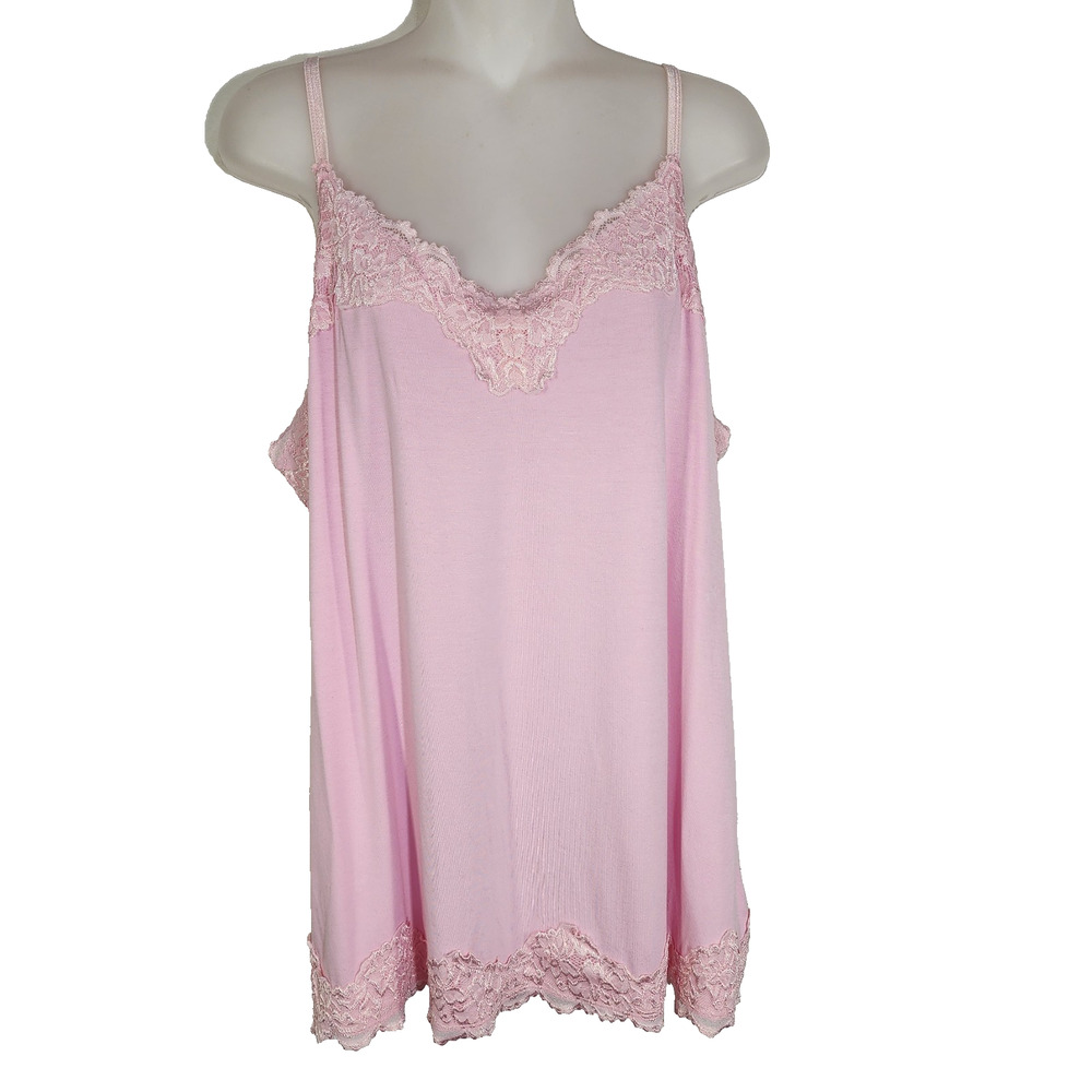 Lane Bryant Womens Lace Camisole Top 18/20 Spaghetti Strap Pink Classic V Neck